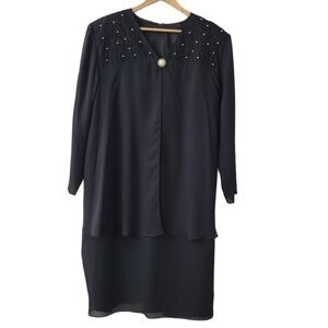 𝅺VINTAGE Beaded Sheer Overlay Long Sleeve Evening Dress plus size.